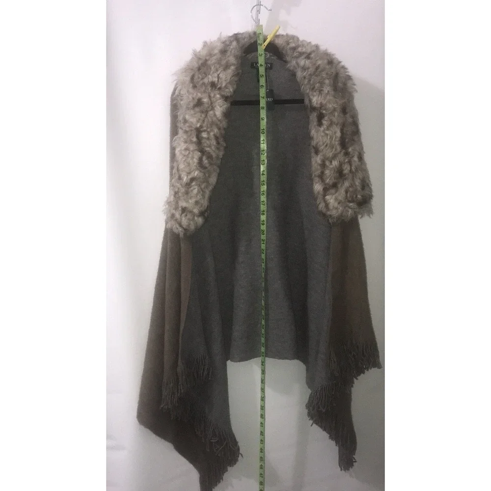 Ralph Lauren LRL Poncho Women's Brown‎ Faux Fur Cape One Size Shawl Fringe $118